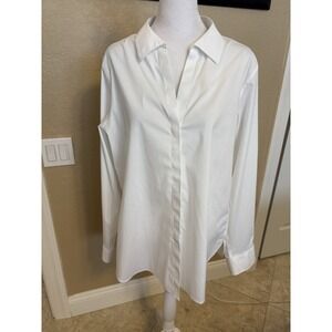 Foxcroft Women's Classic White Button Down Long Sleeve Shirt, 16, Non Iron